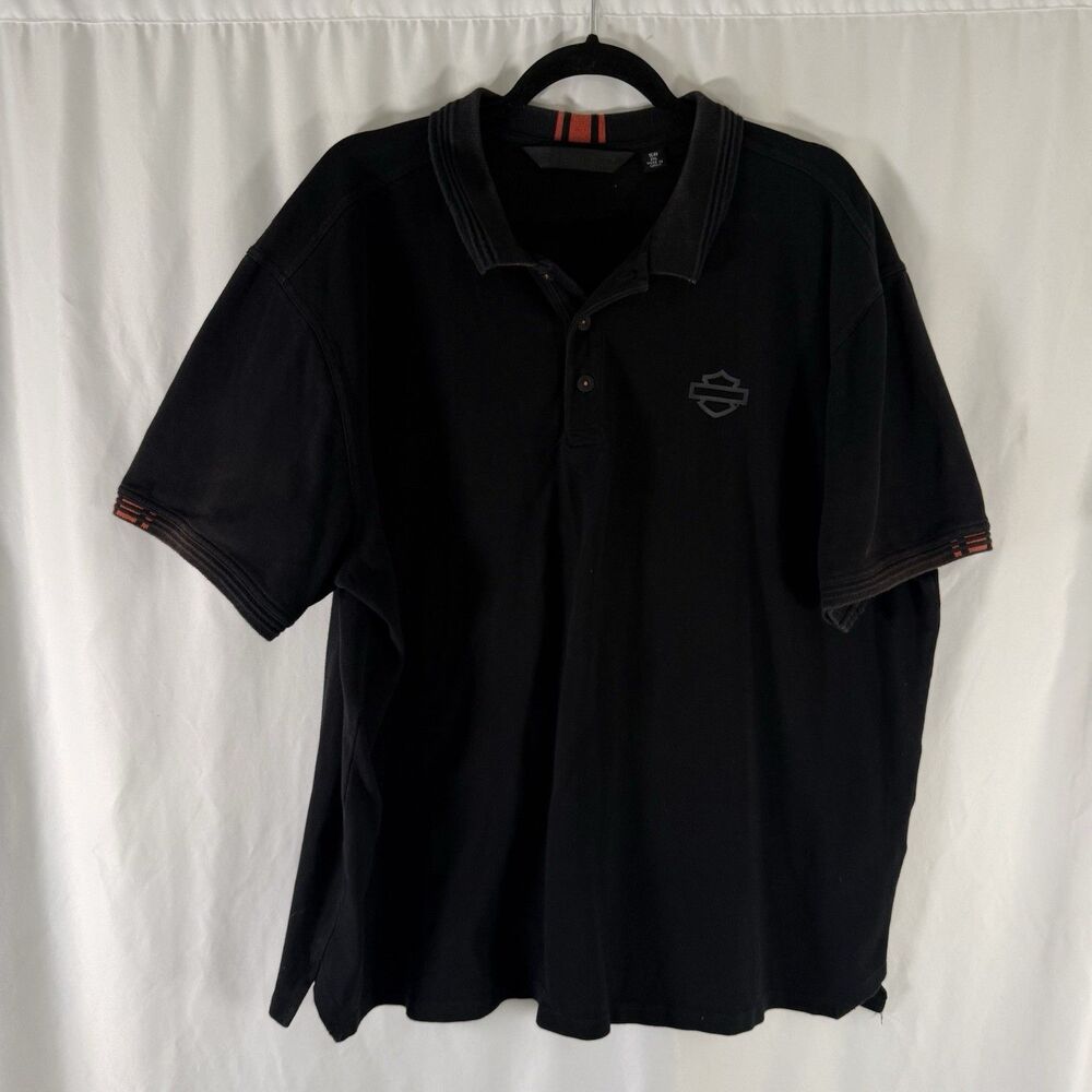 Harley Davidson Polo Men's 2XL Slim Black Solid Striped Short Sleeve Collared